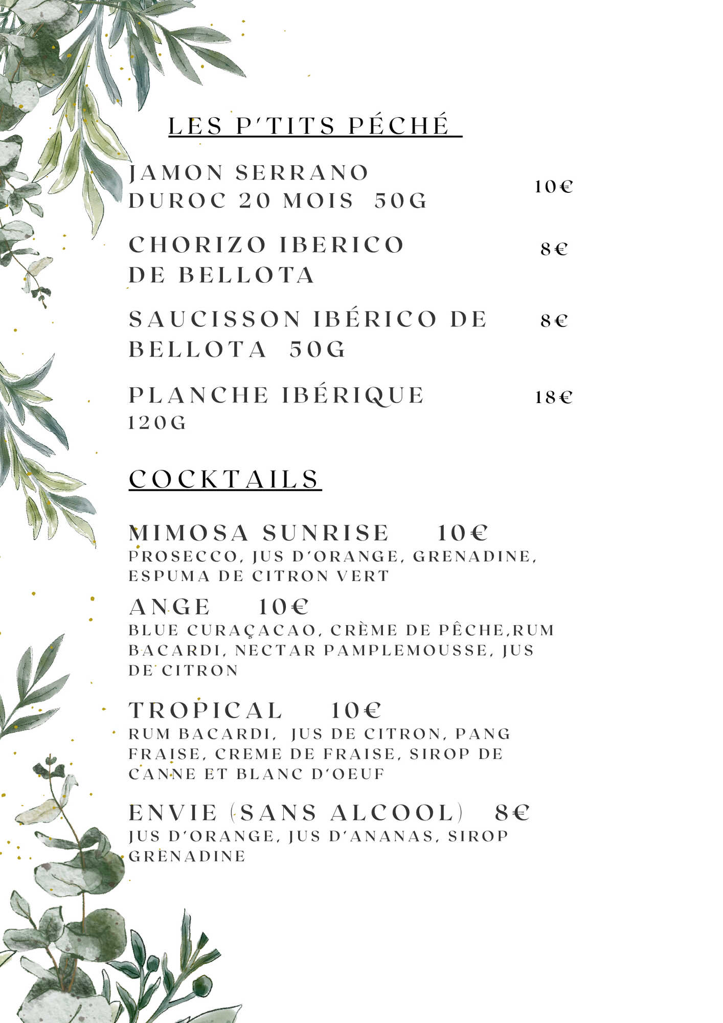 menu de restaurant gastronomique